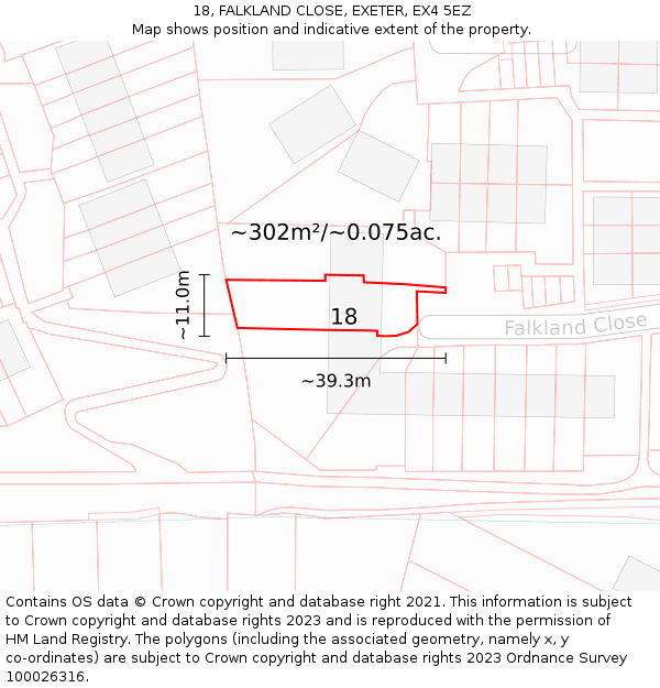 18, FALKLAND CLOSE, EXETER, EX4 5EZ: Plot and title map