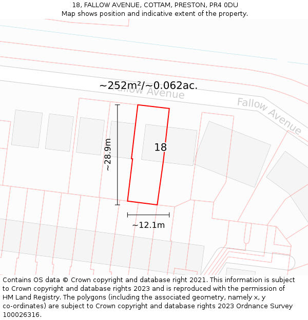 18, FALLOW AVENUE, COTTAM, PRESTON, PR4 0DU: Plot and title map