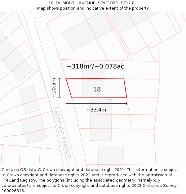 18, FALMOUTH AVENUE, STAFFORD, ST17 0JH: Plot and title map