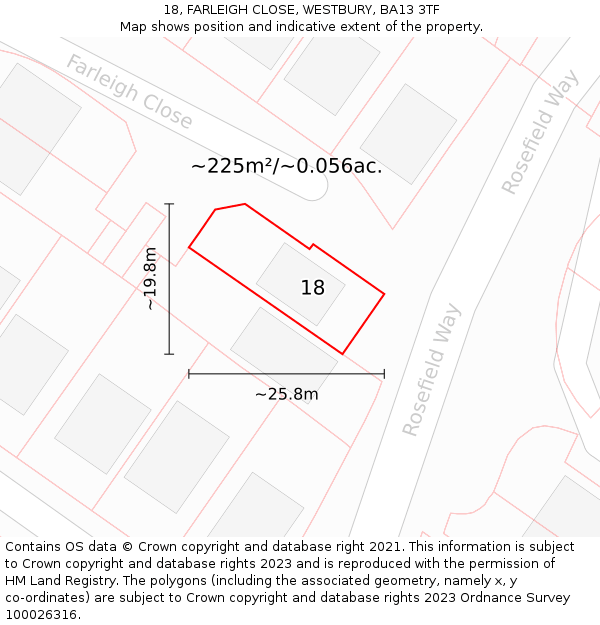 18, FARLEIGH CLOSE, WESTBURY, BA13 3TF: Plot and title map