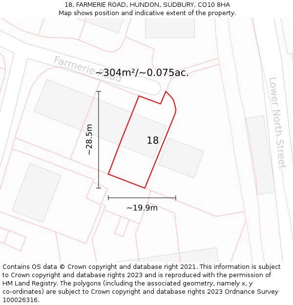 18, FARMERIE ROAD, HUNDON, SUDBURY, CO10 8HA: Plot and title map