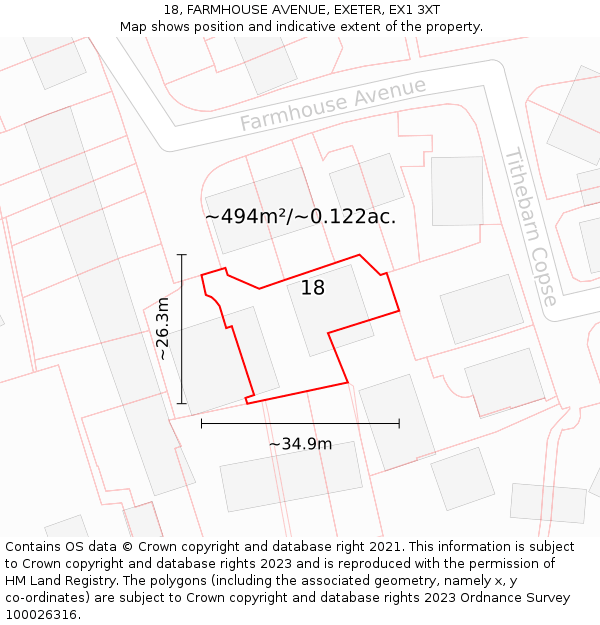 18, FARMHOUSE AVENUE, EXETER, EX1 3XT: Plot and title map