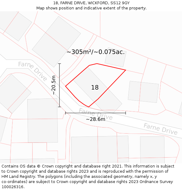 18, FARNE DRIVE, WICKFORD, SS12 9GY: Plot and title map