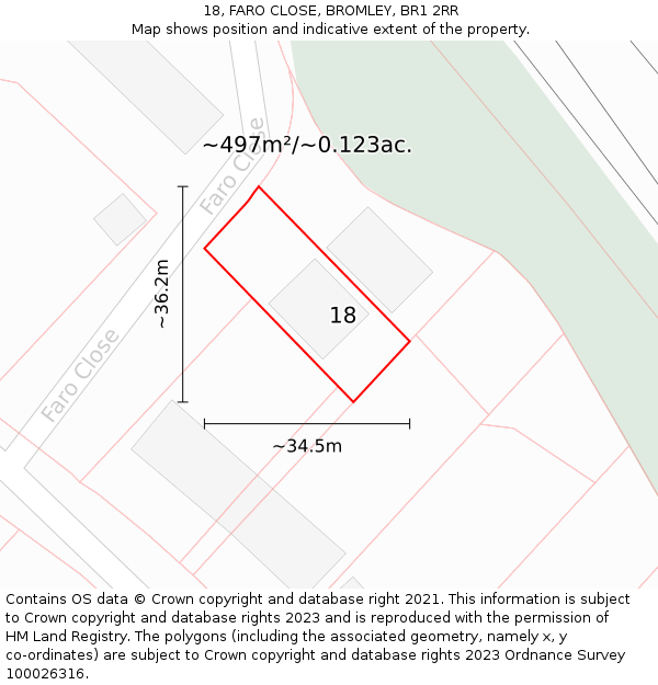 18, FARO CLOSE, BROMLEY, BR1 2RR: Plot and title map