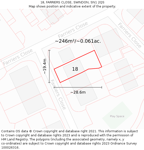 18, FARRIERS CLOSE, SWINDON, SN1 2QS: Plot and title map