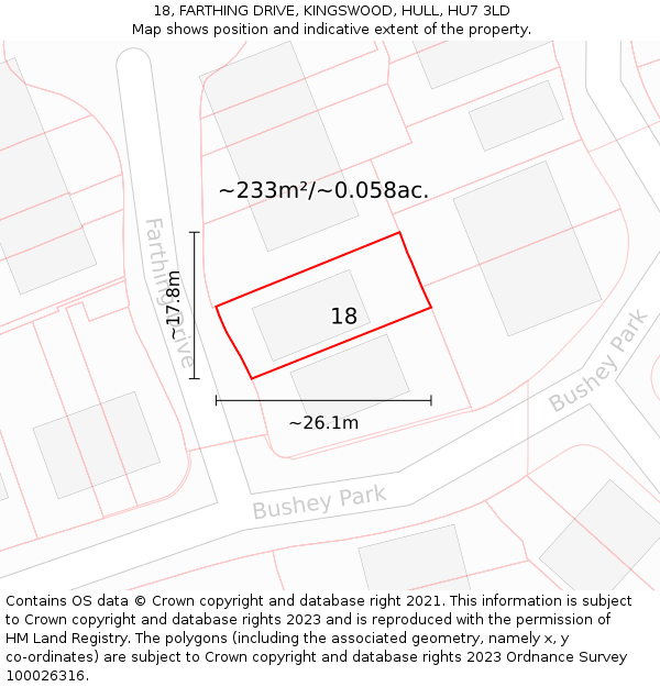 18, FARTHING DRIVE, KINGSWOOD, HULL, HU7 3LD: Plot and title map