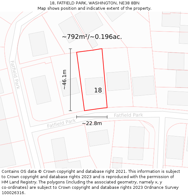 18, FATFIELD PARK, WASHINGTON, NE38 8BN: Plot and title map