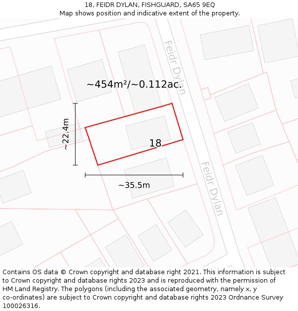 18, FEIDR DYLAN, FISHGUARD, SA65 9EQ: Plot and title map