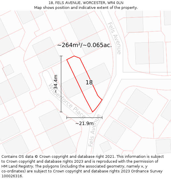 18, FELS AVENUE, WORCESTER, WR4 0LN: Plot and title map