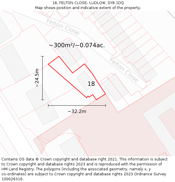 18, FELTON CLOSE, LUDLOW, SY8 1DQ: Plot and title map