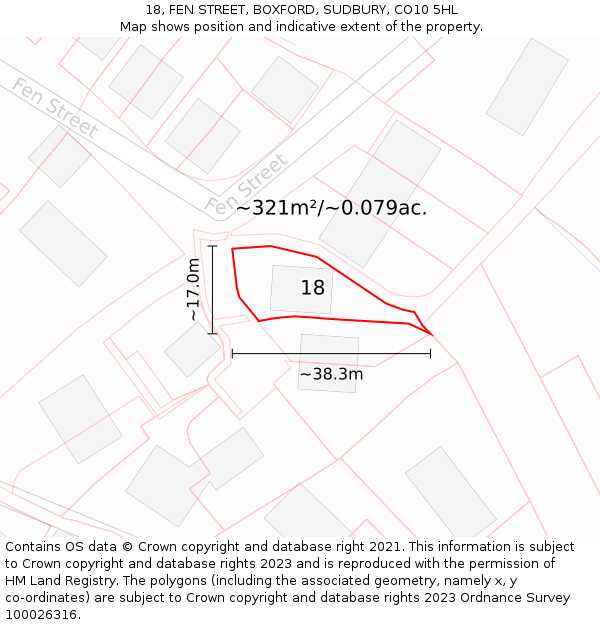 18, FEN STREET, BOXFORD, SUDBURY, CO10 5HL: Plot and title map