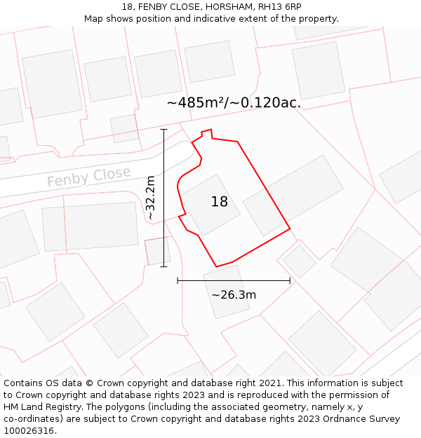 18, FENBY CLOSE, HORSHAM, RH13 6RP: Plot and title map
