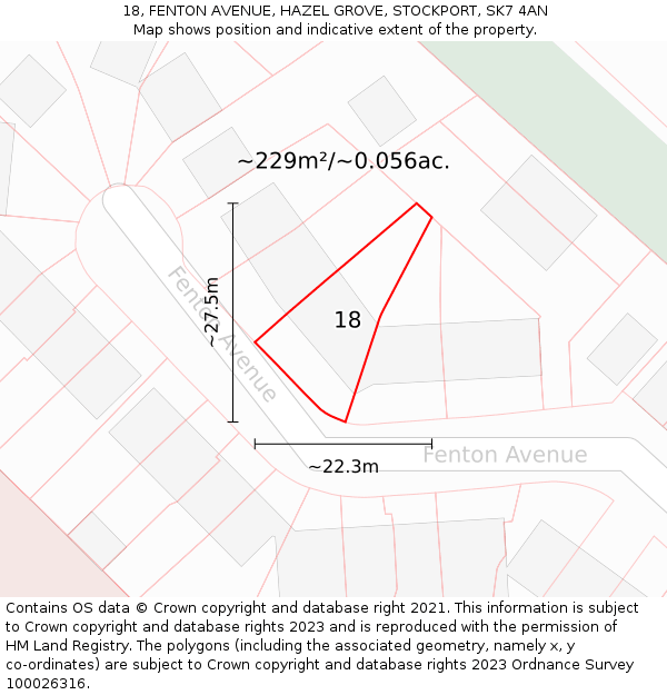 18, FENTON AVENUE, HAZEL GROVE, STOCKPORT, SK7 4AN: Plot and title map