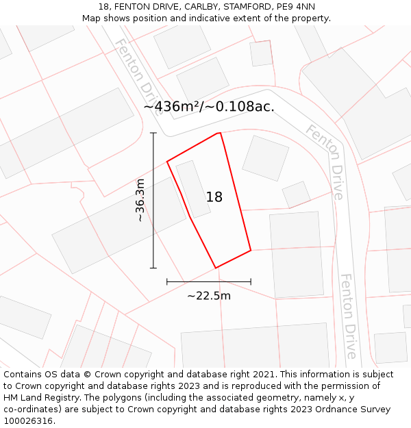 18, FENTON DRIVE, CARLBY, STAMFORD, PE9 4NN: Plot and title map