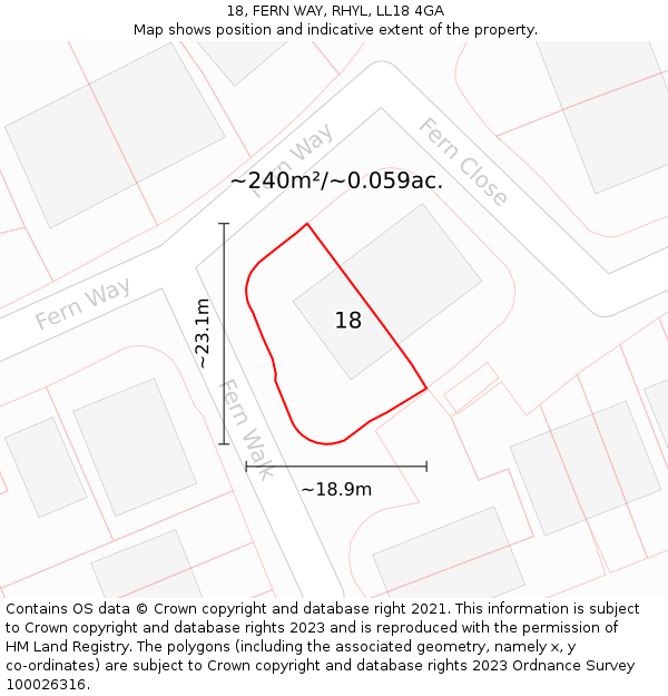 18, FERN WAY, RHYL, LL18 4GA: Plot and title map