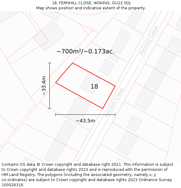 18, FERNHILL CLOSE, WOKING, GU22 0DJ: Plot and title map