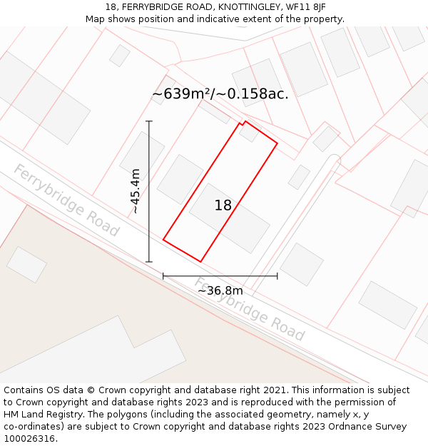 18, FERRYBRIDGE ROAD, KNOTTINGLEY, WF11 8JF: Plot and title map