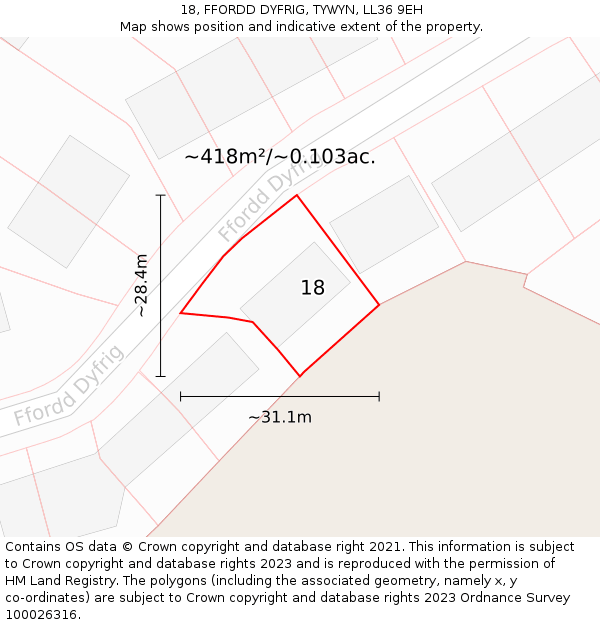 18, FFORDD DYFRIG, TYWYN, LL36 9EH: Plot and title map