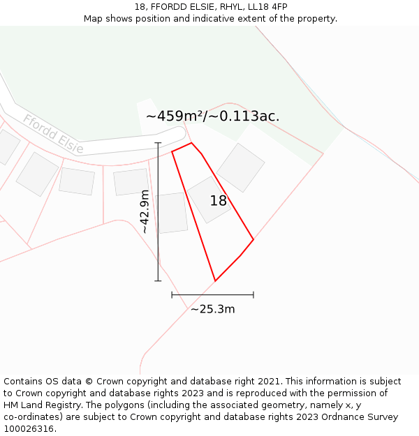 18, FFORDD ELSIE, RHYL, LL18 4FP: Plot and title map