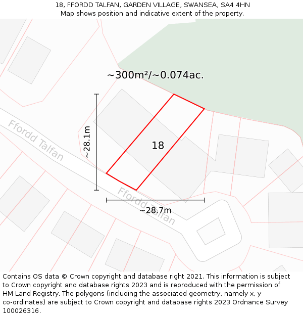 18, FFORDD TALFAN, GARDEN VILLAGE, SWANSEA, SA4 4HN: Plot and title map