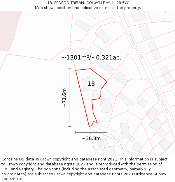 18, FFORDD TRIBAN, COLWYN BAY, LL28 5YY: Plot and title map