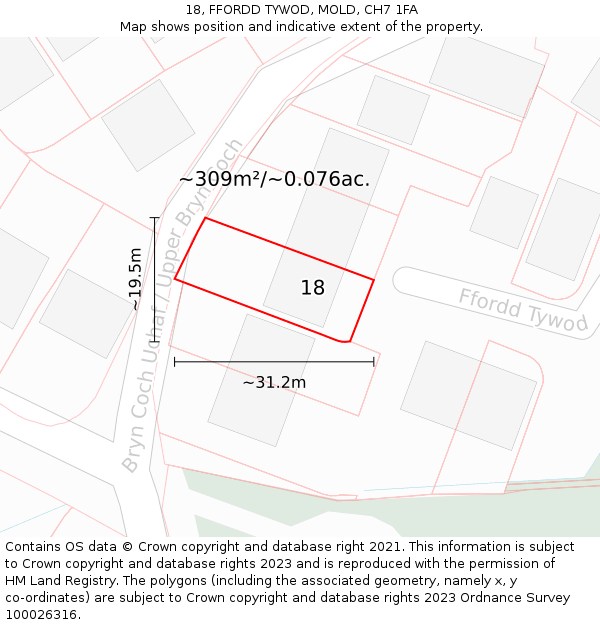 18, FFORDD TYWOD, MOLD, CH7 1FA: Plot and title map