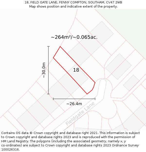 18, FIELD GATE LANE, FENNY COMPTON, SOUTHAM, CV47 2WB: Plot and title map