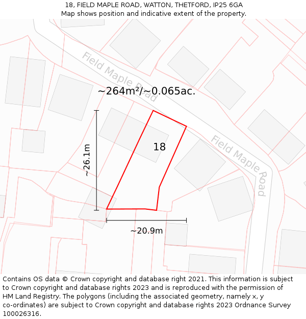 18, FIELD MAPLE ROAD, WATTON, THETFORD, IP25 6GA: Plot and title map