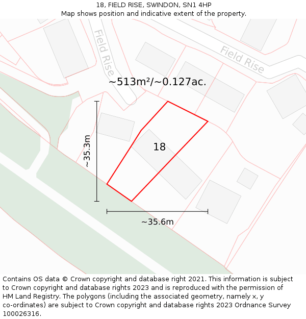 18, FIELD RISE, SWINDON, SN1 4HP: Plot and title map