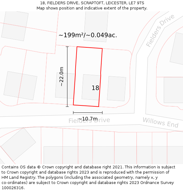 18, FIELDERS DRIVE, SCRAPTOFT, LEICESTER, LE7 9TS: Plot and title map