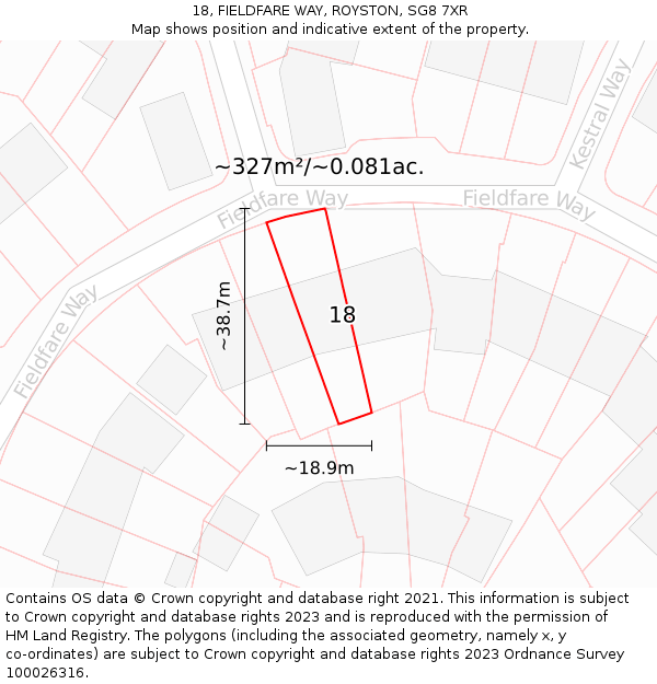 18, FIELDFARE WAY, ROYSTON, SG8 7XR: Plot and title map