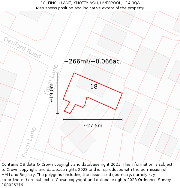 18, FINCH LANE, KNOTTY ASH, LIVERPOOL, L14 9QA: Plot and title map