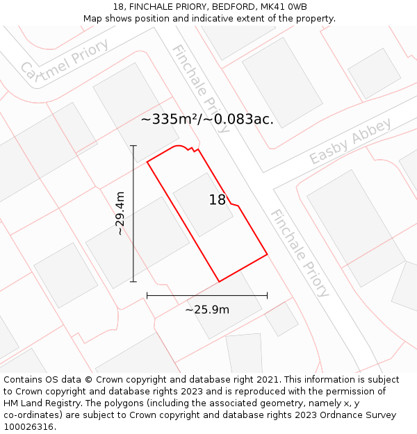 18, FINCHALE PRIORY, BEDFORD, MK41 0WB: Plot and title map