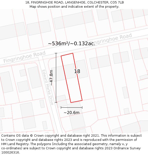 18, FINGRINGHOE ROAD, LANGENHOE, COLCHESTER, CO5 7LB: Plot and title map