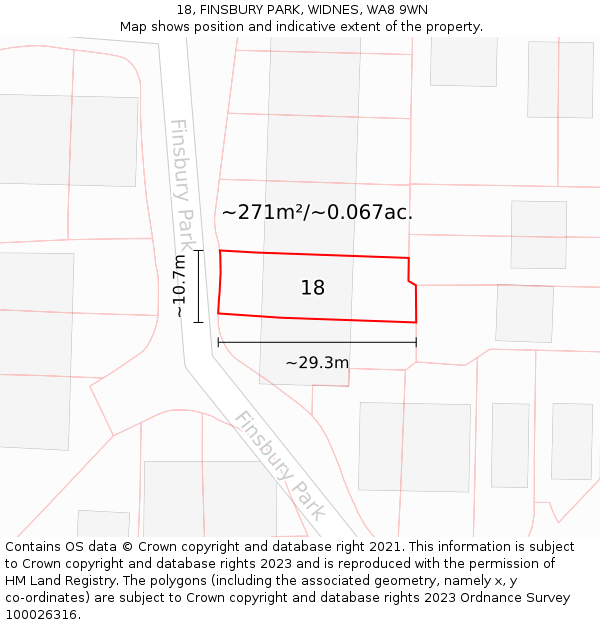 18, FINSBURY PARK, WIDNES, WA8 9WN: Plot and title map