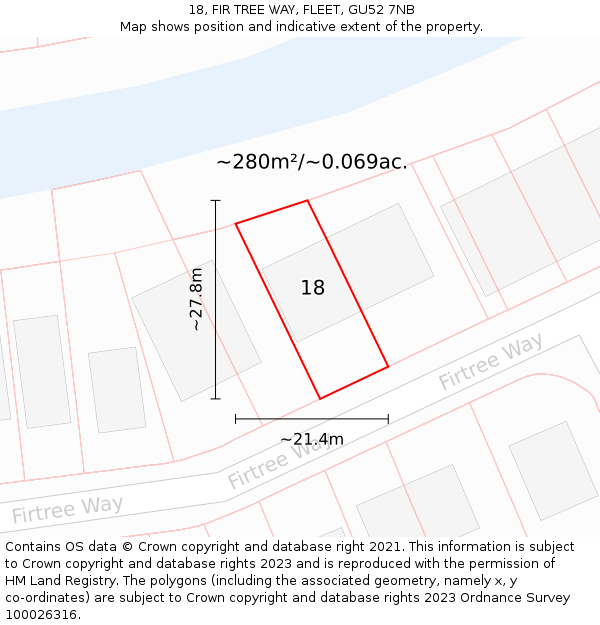 18, FIR TREE WAY, FLEET, GU52 7NB: Plot and title map