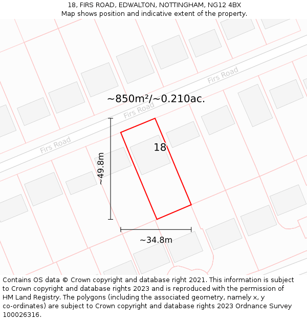 18, FIRS ROAD, EDWALTON, NOTTINGHAM, NG12 4BX: Plot and title map