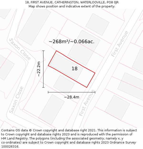 18, FIRST AVENUE, CATHERINGTON, WATERLOOVILLE, PO8 0JR: Plot and title map