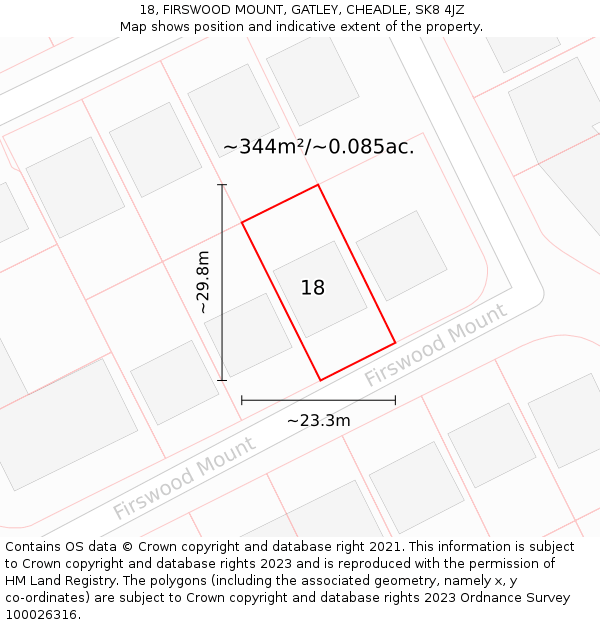 18, FIRSWOOD MOUNT, GATLEY, CHEADLE, SK8 4JZ: Plot and title map