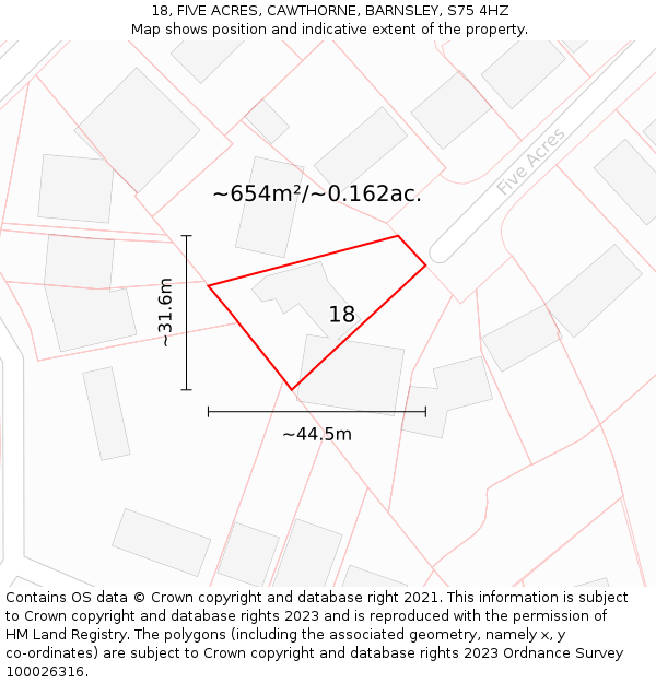 18, FIVE ACRES, CAWTHORNE, BARNSLEY, S75 4HZ: Plot and title map