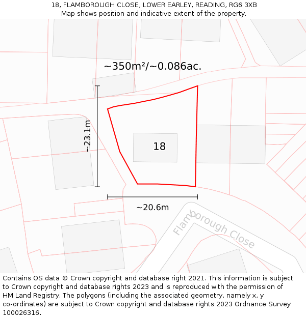 18, FLAMBOROUGH CLOSE, LOWER EARLEY, READING, RG6 3XB: Plot and title map
