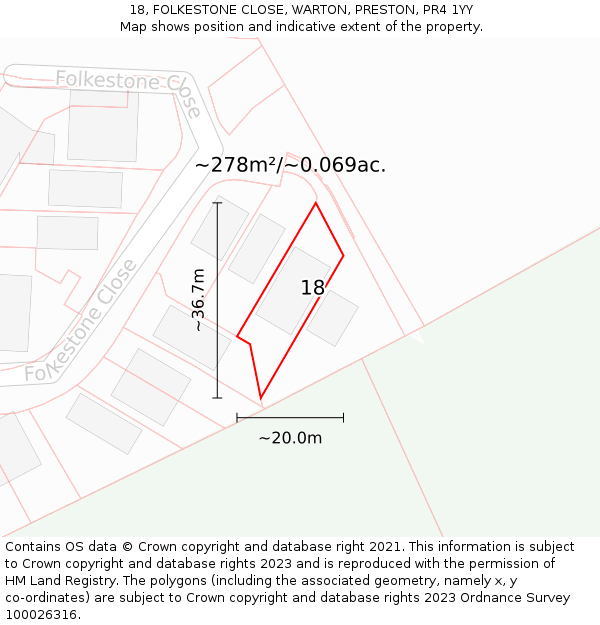 18, FOLKESTONE CLOSE, WARTON, PRESTON, PR4 1YY: Plot and title map