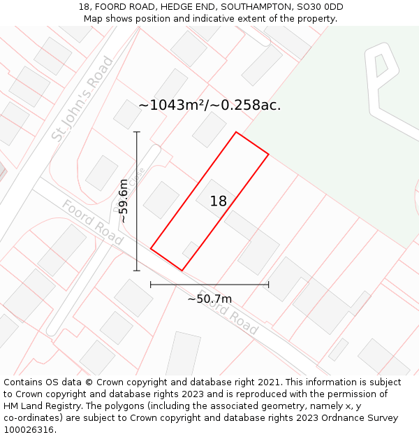 18, FOORD ROAD, HEDGE END, SOUTHAMPTON, SO30 0DD: Plot and title map