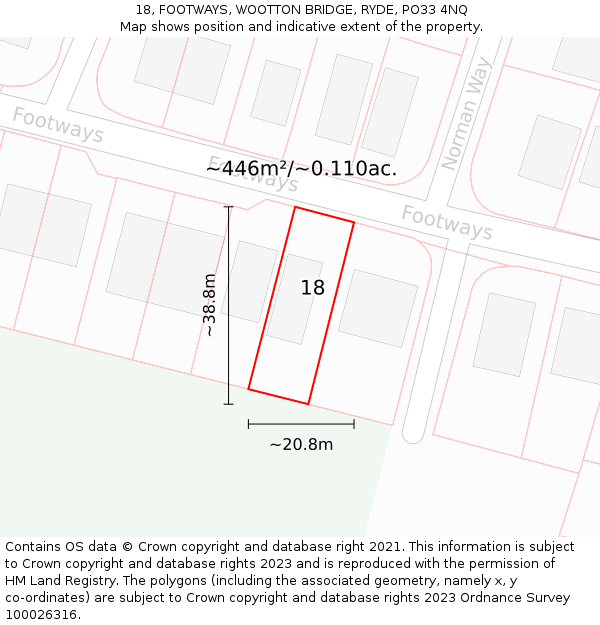 18, FOOTWAYS, WOOTTON BRIDGE, RYDE, PO33 4NQ: Plot and title map