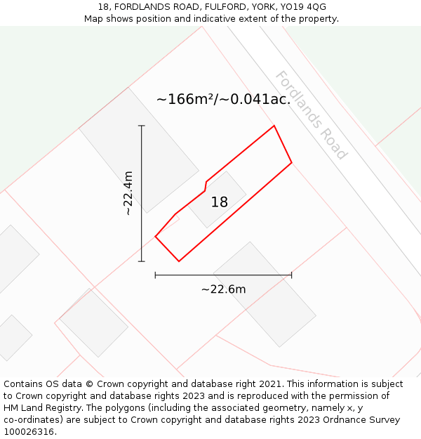 18, FORDLANDS ROAD, FULFORD, YORK, YO19 4QG: Plot and title map