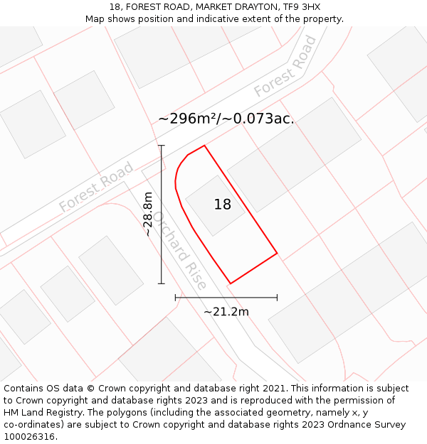 18, FOREST ROAD, MARKET DRAYTON, TF9 3HX: Plot and title map
