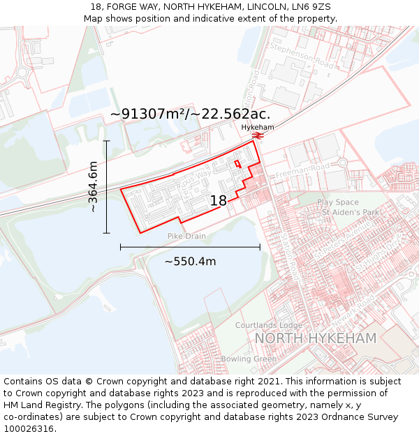 18, FORGE WAY, NORTH HYKEHAM, LINCOLN, LN6 9ZS: Plot and title map