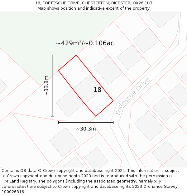 18, FORTESCUE DRIVE, CHESTERTON, BICESTER, OX26 1UT: Plot and title map