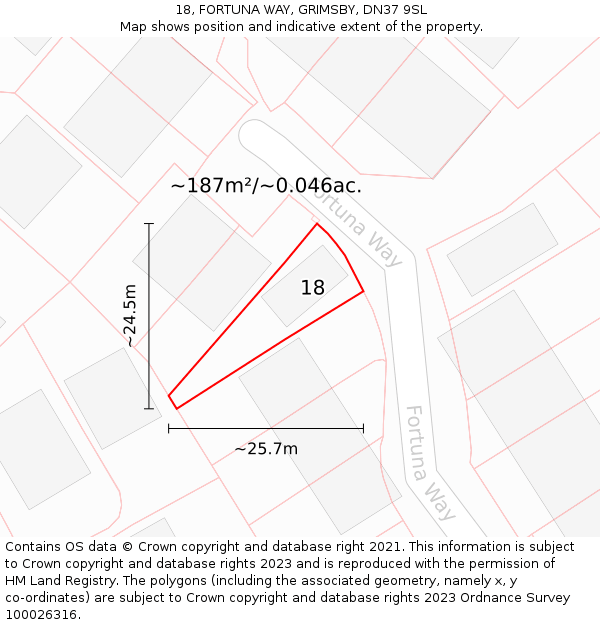 18, FORTUNA WAY, GRIMSBY, DN37 9SL: Plot and title map