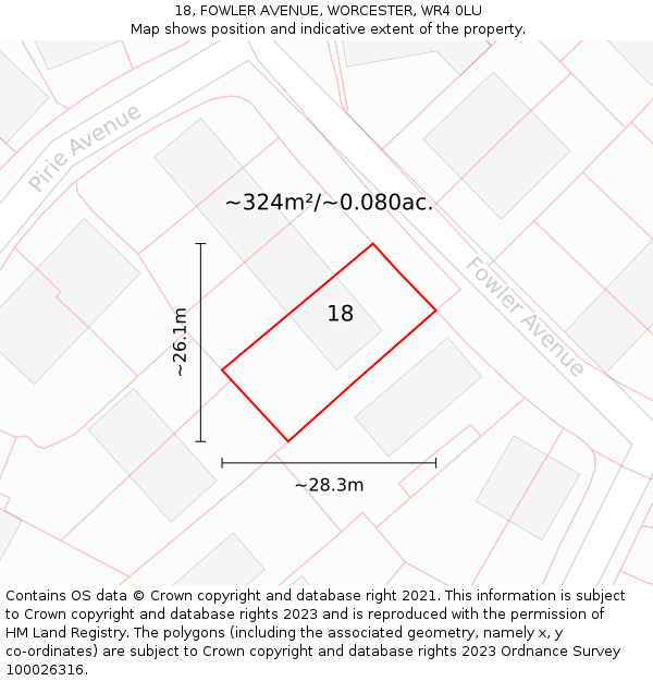 18, FOWLER AVENUE, WORCESTER, WR4 0LU: Plot and title map